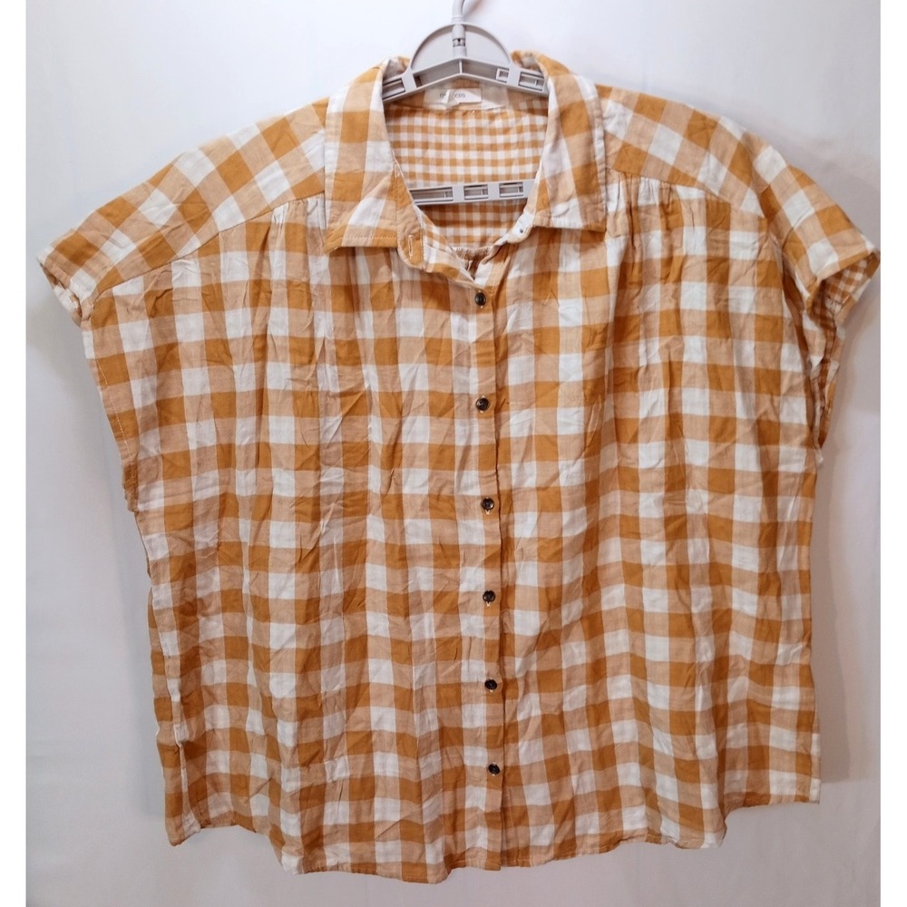 Maurices Women's Short Sleeve Gingham Check Top, 1X, Antique Gold